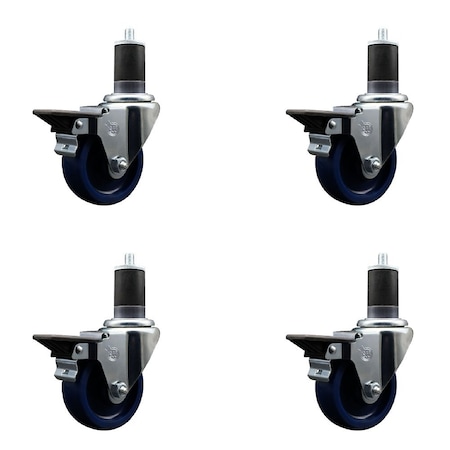 Service Caster 3.5'' Solid Poly Swivel 1-5/8'' Expanding Stem Caster Set with Brake, 4PK SCC-EX20S3514-SPUS-PLB-158-4